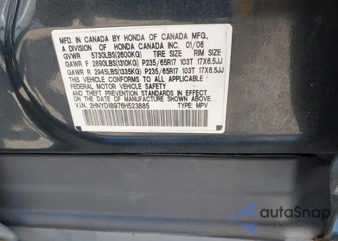 2006 Acura Mdx from USA, damaged, VIN 2HNYD18976H523885